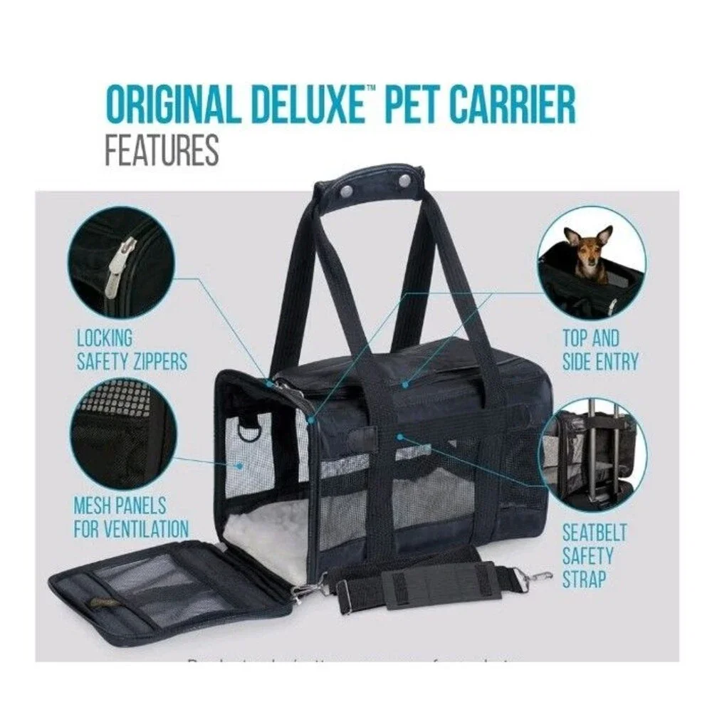 Sherpa Original Deluxe Travel Pet Carrier, Dog Cat Airline Approved Black, Large